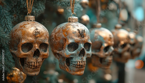 Discover uniquely festive skull decorations perfect for a creepy yet stylish Halloween vibe These skull ornaments, blending holiday cheer with spooky accents, are ideal for adding a touch of the photo