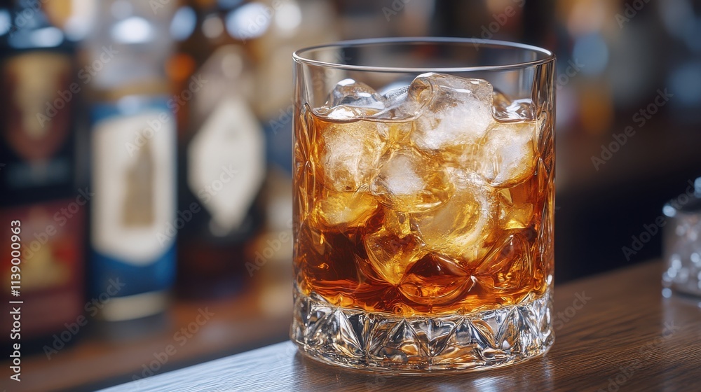 a glass with amber liquid and ice a glass with amber liquid and ice