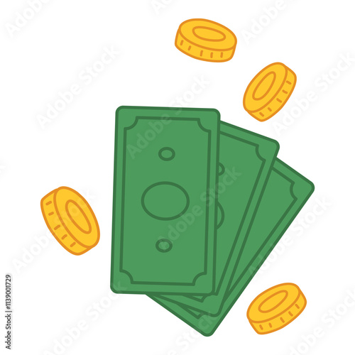 money coins and bills business illustration