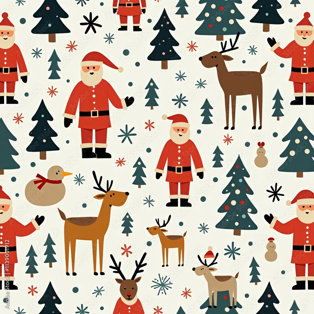 Christmas wrapping paper with reindeer, trees and Santa Claus Christmas wrapping paper with reindeer, trees and Santa Claus