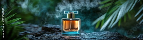 Obraz na płótnie Experience the allure of night with our glamorous beauty fragrance mist, captured in this artistic perfume still life A delicate spray emerges from the bottle under the subtle glow of moonlight w salonie