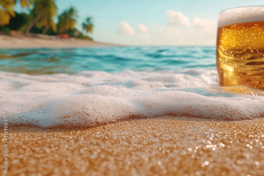 Experience the serene beauty of a tropical paradise, a palm forest edge blending into golden sandy coastline, harmonious scenery meeting the turquoise ocean This calming image features foamy waves Experience the serene beauty of a tropical paradise, a palm forest edge blending into golden sandy coastline, harmonious scenery meeting the turquoise ocean This calming image features foamy waves