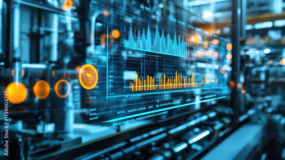 Highresolution image focusing on a computer screen displaying realtime production analytics with graphs and alerts about equipment performance trending upward emphasizing edge computing Highresolution image focusing on a computer screen displaying realtime production analytics with graphs and alerts about equipment performance trending upward emphasizing edge computing