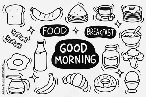 set of breakfast doodle good for background, wallpaper, icons, element design, etc