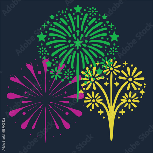 Fireworks with stars and sparks . Festival colorful fireworks. Holiday vector set.