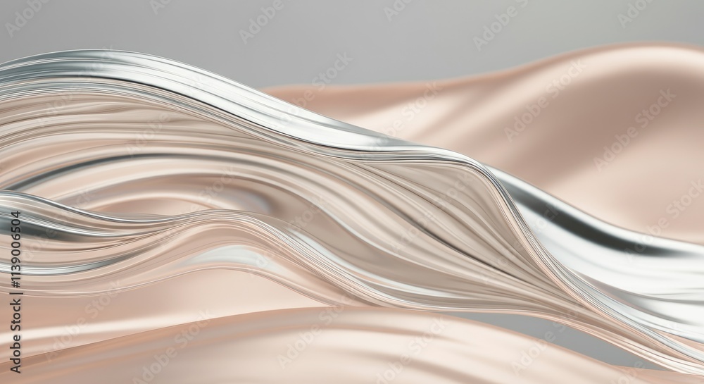 Smooth flowing metallic and beige ribbons create abstract, soothing visual effect Smooth flowing metallic and beige ribbons create abstract, soothing visual effect