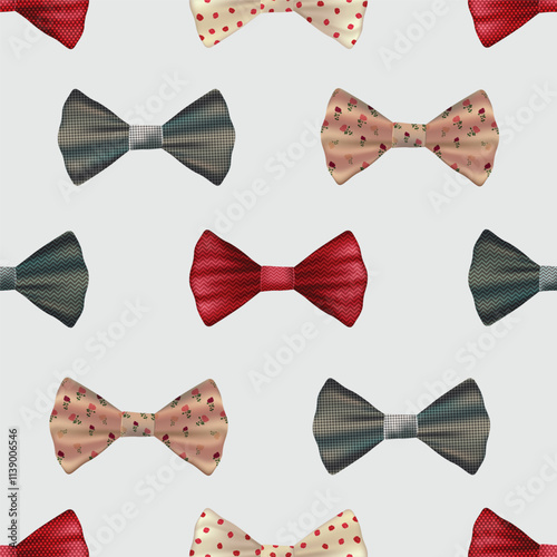 Seamless vector art design featuring bow ties in various styles and colors. Ideal for backgrounds, textiles, and accessories, this playful pattern adds a touch of elegance and charm.
