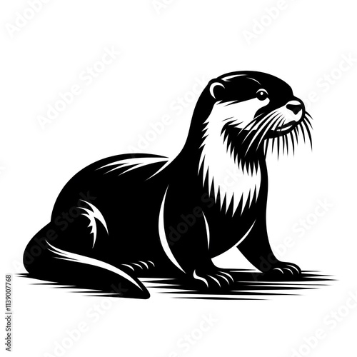 Otter vector illustration, Otter tattoo vector, Otter silhouette vector black and white full body photo