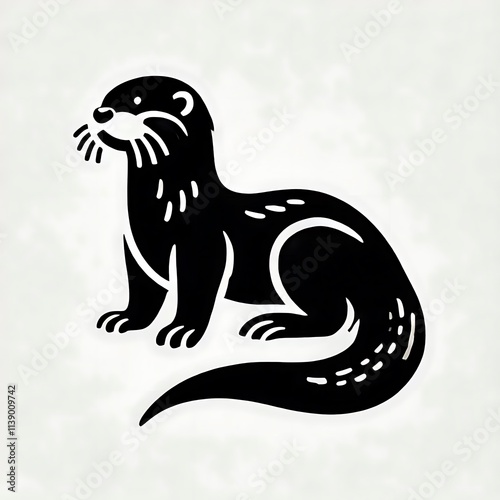 Otter vector illustration, Otter tattoo vector, Otter silhouette vector black and white full body photo