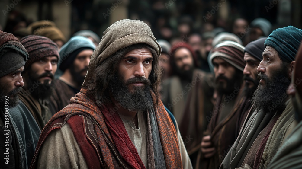 The Confrontation with the Pharisees: Jesus Challenges the Pharisees in the Temple, Biblical New Testament Depiction The Confrontation with the Pharisees: Jesus Challenges the Pharisees in the Temple, Biblical New Testament Depiction
