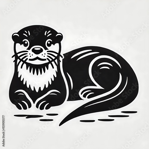 Otter vector illustration, Otter tattoo vector, Otter silhouette vector black and white full body photo