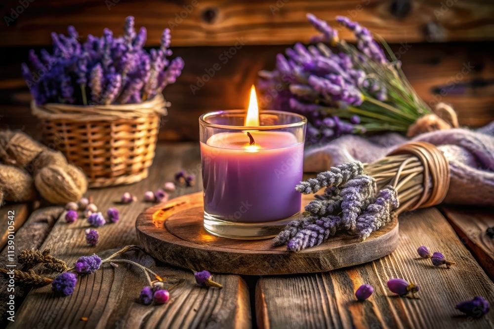 Lavender candle: create a cozy, relaxing atmosphere in your home. Lavender candle: create a cozy, relaxing atmosphere in your home.