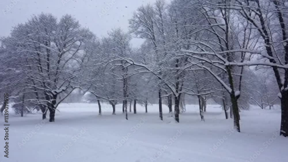 Serene Snowfall Over a Row of Trees in Winter Serene Snowfall Over a Row of Trees in Winter