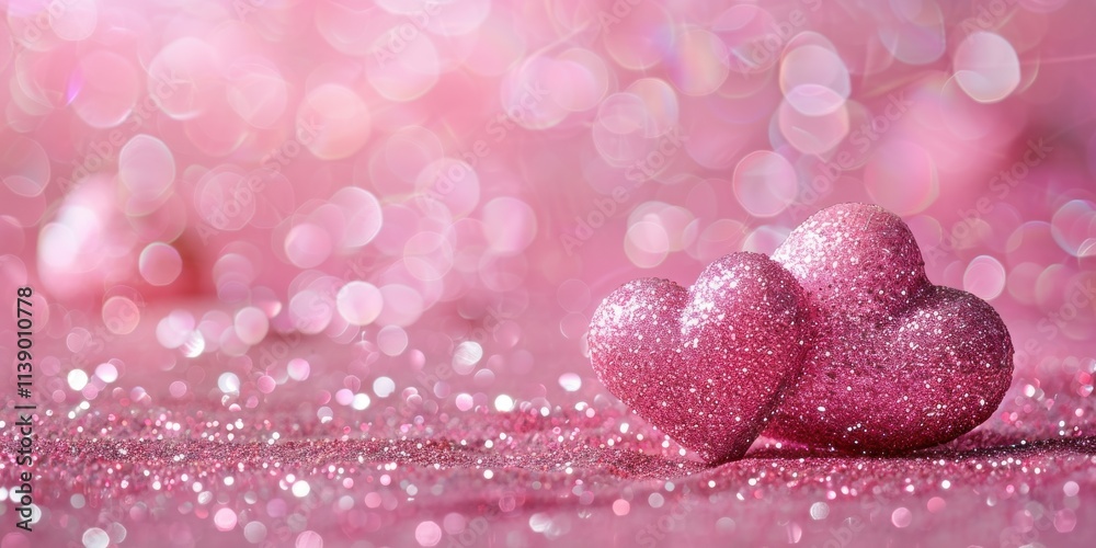 Fototapeta premium Sparkling Pink Hearts on a Shimmering Background for Valentine's Day