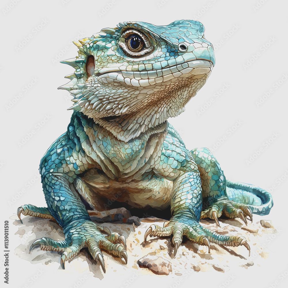 Obraz premium Chinese Water Dragon Lizard Blue Green Colorful Reptile Exotic Animal Nature Wildlife Photography High Detail Close Up Professional Stock Image