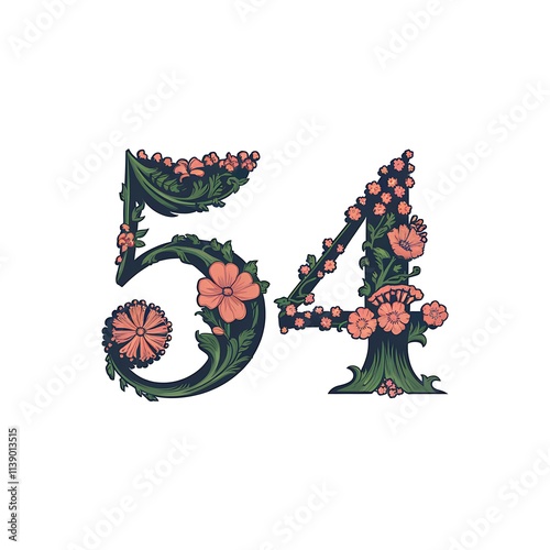 Floral Numbers Fifty Four Design Illustration photo