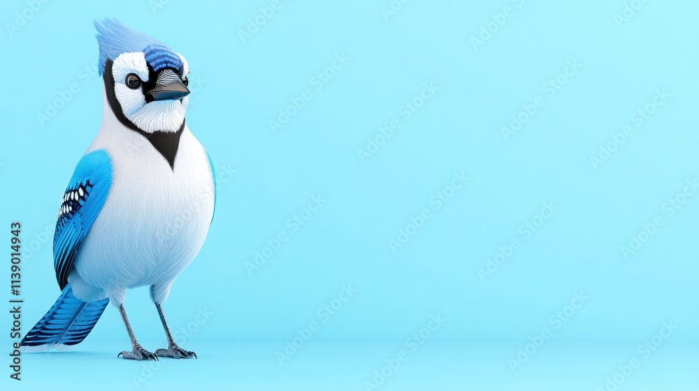 Obraz premium A stylized blue jay bird against a light blue background.