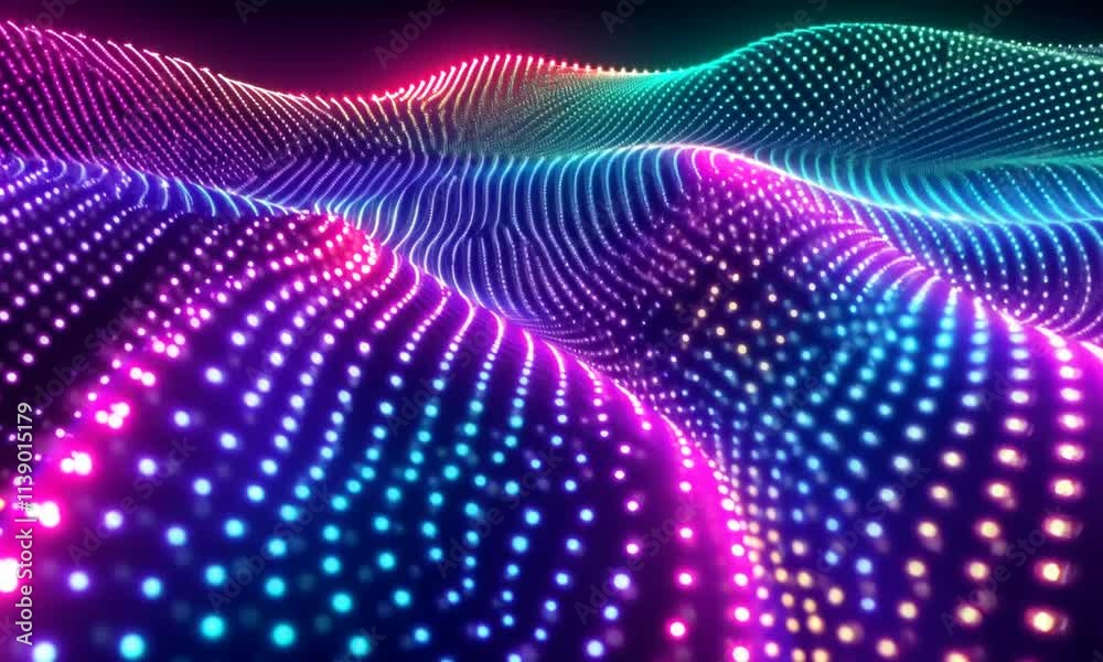 Abstract Wave of Vibrant, Glowing Neon Dots in a Dark Background Abstract Wave of Vibrant, Glowing Neon Dots in a Dark Background