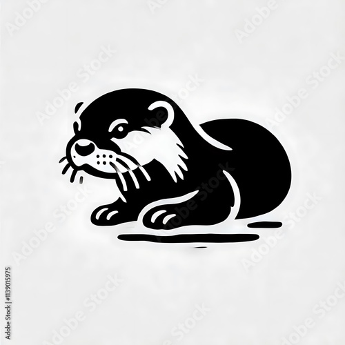 Otter vector illustration, Otter tattoo vector, Otter silhouette vector black and white full body photo