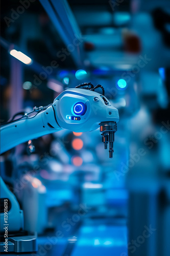 EXTREME CLOSEUP A futuristic Xiaomi factory in Beijing bustling with robotic activity Robots of various designs are tirelessly assembling smartphones on sleek high photo