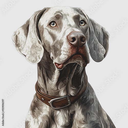 Weimaraner Dog with Collar in Outdoor Setting Showcasing Playful Personality and Loyalty in Natural Light Perfect for Pet Lovers and Animal Enthusiasts Stock Photography Needs photo