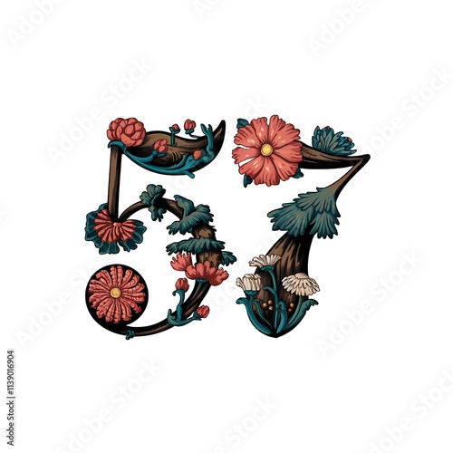 Floral Number Fifty Seven Design Illustration photo