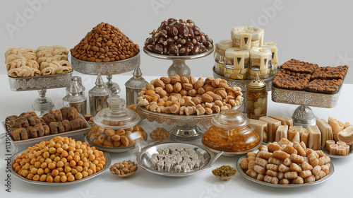 A Delightful Array of Traditional Delicacies and Treats Displayed on Elegant Platters