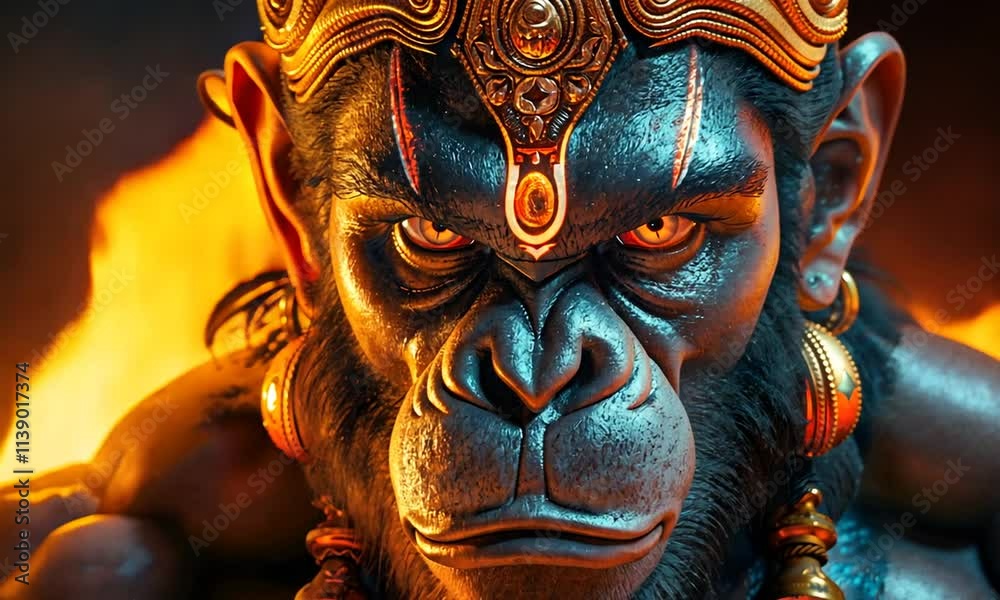 Lord Hanuman Fierce Look with Glowing Eyes, Cosmic Orange and Black Background Epic Wallpaper, Bajarangbali Hindu God Art Lord Hanuman Fierce Look with Glowing Eyes, Cosmic Orange and Black Background Epic Wallpaper, Bajarangbali Hindu God Art