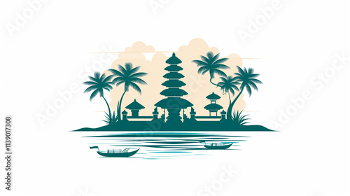 Breathtaking Serenity of a Traditional Balinese Temple Surrounded by Palm Trees