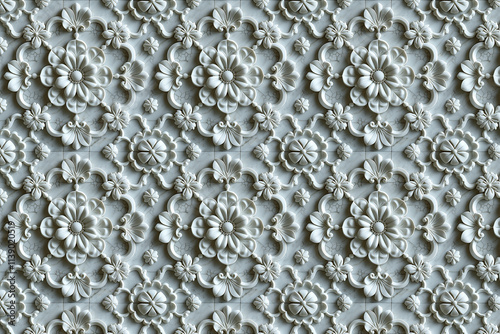 Intricate Decorative Wall Design Featuring Elegant Floral Patterns and Textures