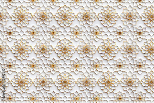 Elegant Floral Pattern Design Featuring Intricate Golden Lotus Flowers on a White Background