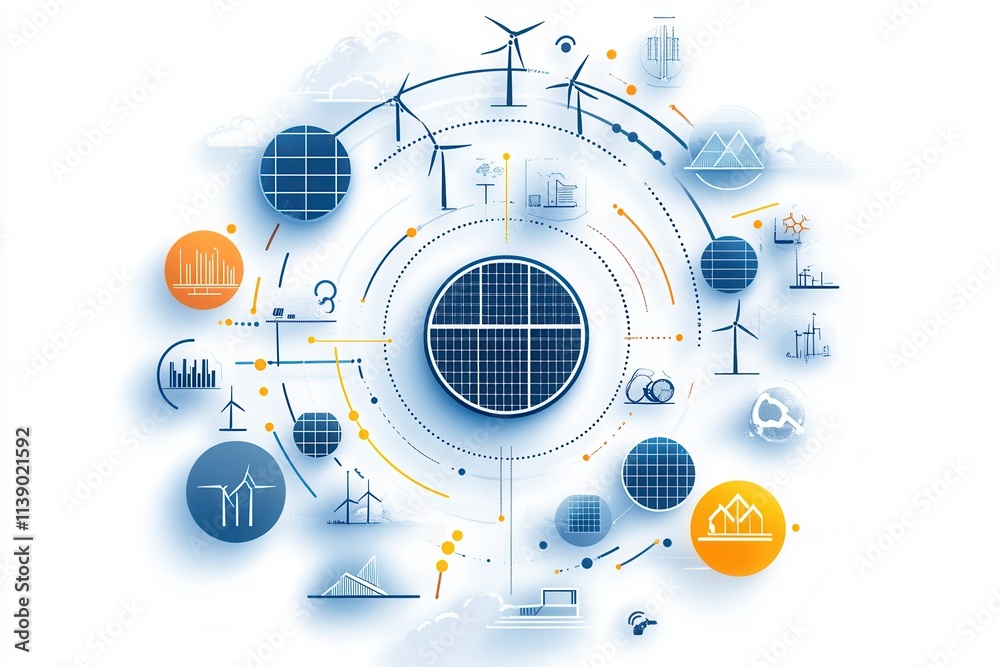 Obraz premium Renewable Energy Icons with Solar and Wind Elements