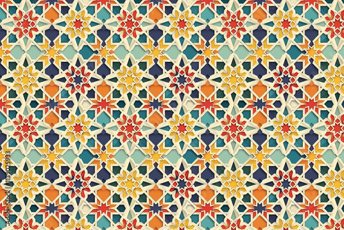 Colorful Geometric Pattern Design Featuring Intricate Star Shapes and Vivid Colors