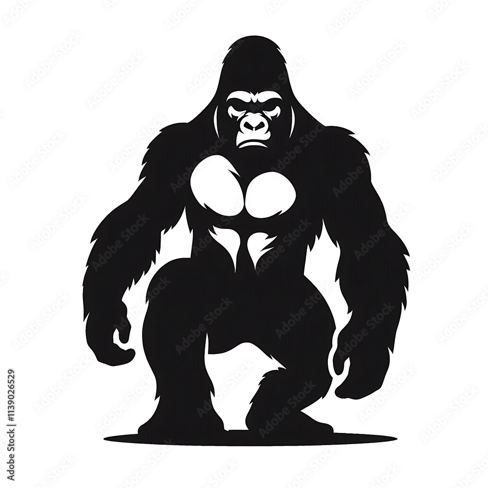 Fototapeta premium Gorilla vector illustration, Gorilla silhouette vector black and white