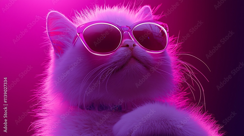 Cool cat wearing sunglasses in pink light. Cool cat wearing sunglasses in pink light.