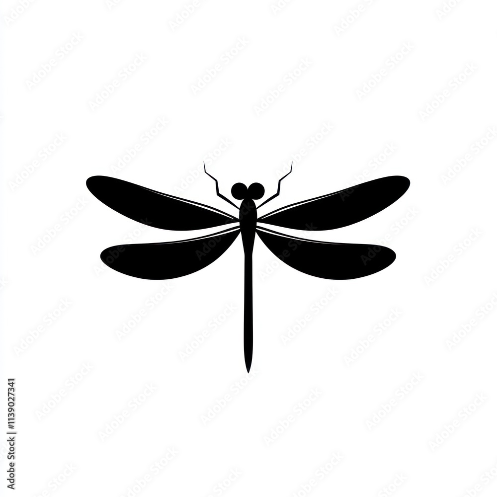 Black silhouette of a dragonfly on white background. Black silhouette of a dragonfly on white background.