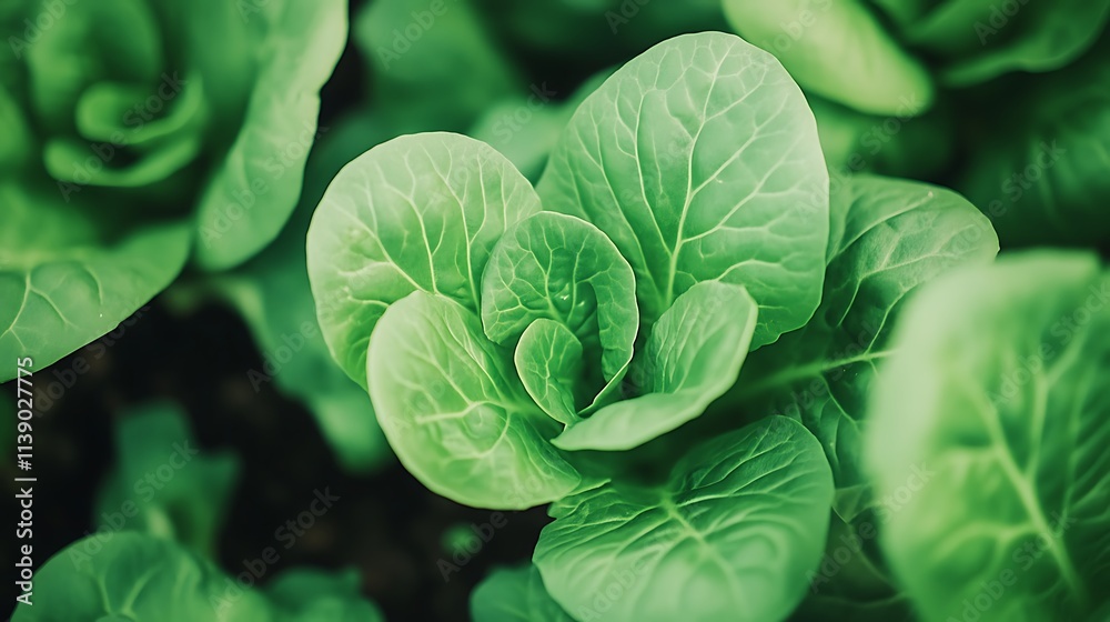 Close-up View of Fresh Leafy Greens Growing in Hydroponic Farm, Showcasing Vibrant Green Colors and Lush Leaf Texture Under Ideal Growth Conditions Close-up View of Fresh Leafy Greens Growing in Hydroponic Farm, Showcasing Vibrant Green Colors and Lush Leaf Texture Under Ideal Growth Conditions