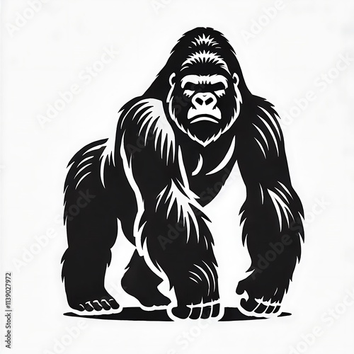 Gorilla vector illustration, Gorilla silhouette vector black and white photo