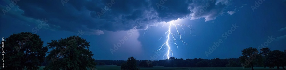 Dark and stormy night sky with lightning flashing over trees, trees, sky Dark and stormy night sky with lightning flashing over trees, trees, sky