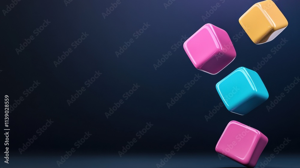 Falling Colorful Cubes Studio 3D Graphic Dark Background Close-Up Creative Design Falling Colorful Cubes Studio 3D Graphic Dark Background Close-Up Creative Design