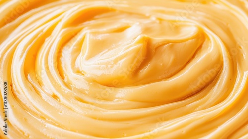 Creamy Yellow Sauce Swirled in a Circular Pattern Close-up photo