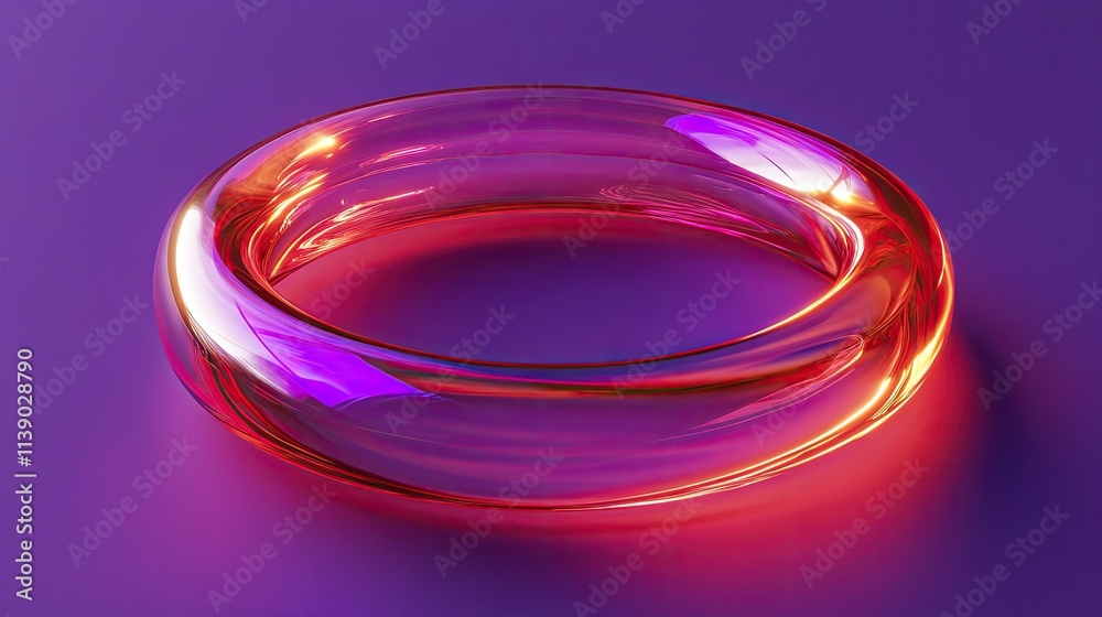 Transparent Abstract Glass Ring with Purple and Golden Neon Lighting Transparent Abstract Glass Ring with Purple and Golden Neon Lighting