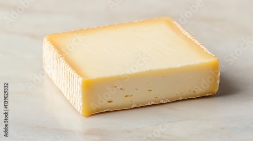 Block of Creamy Cheese on Light Marble Surface for Culinary Use