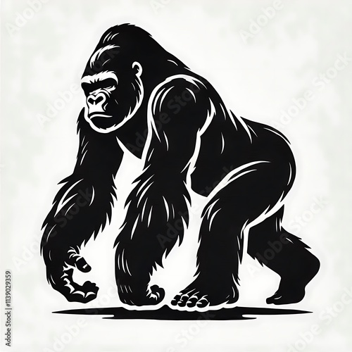 Gorilla vector illustration, Gorilla silhouette vector black and white photo