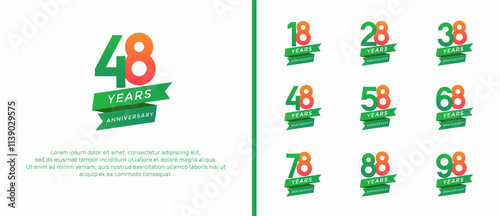 set of anniversary logo flat green and orange color on white background for celebration moment photo