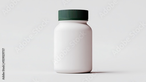 Minimalist Herbal Supplement Packaging Design Featuring a Modern White Bottle with Green Lid, Ideal for Health and Wellness Products