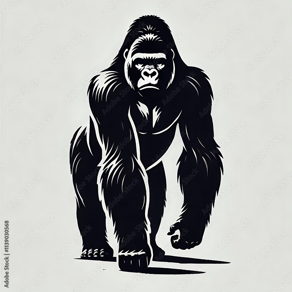 Fototapeta premium Gorilla vector illustration, Gorilla silhouette vector black and white