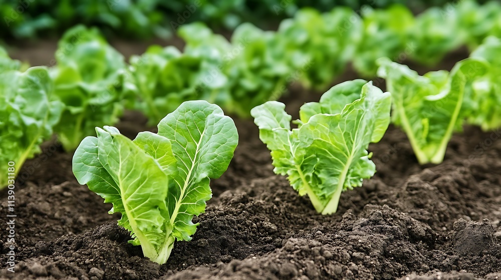 Fresh Organic Lettuce Growing in Rich Soil, Demonstrating Sustainable Composting Practices for Healthy Ecosystems and Productive Agriculture Farming Systems Fresh Organic Lettuce Growing in Rich Soil, Demonstrating Sustainable Composting Practices for Healthy Ecosystems and Productive Agriculture Farming Systems