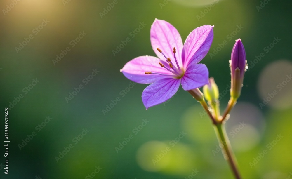 Freshly picked delicate purple flower in the morning dew, blooms, blossom Freshly picked delicate purple flower in the morning dew, blooms, blossom