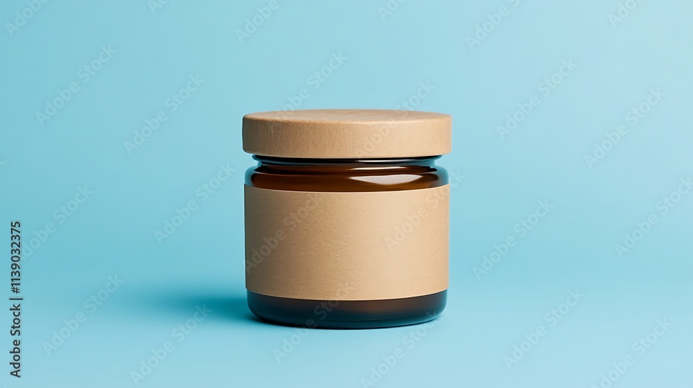 Organic Probiotic Jar with Customizable Labeling for Personalized Packaging Solutions in a Stylish Brown Design on a Blue Background Organic Probiotic Jar with Customizable Labeling for Personalized Packaging Solutions in a Stylish Brown Design on a Blue Background